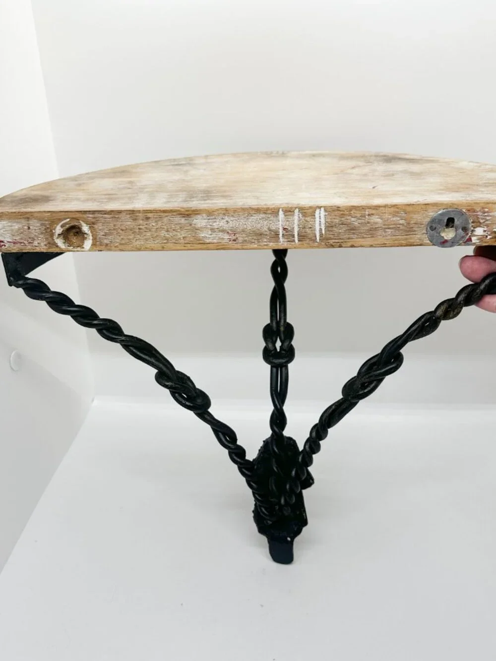 Wood Metal Wall Shelf Gothic Witchy Whimsigoth Medieval Twisted Rope Half Moon